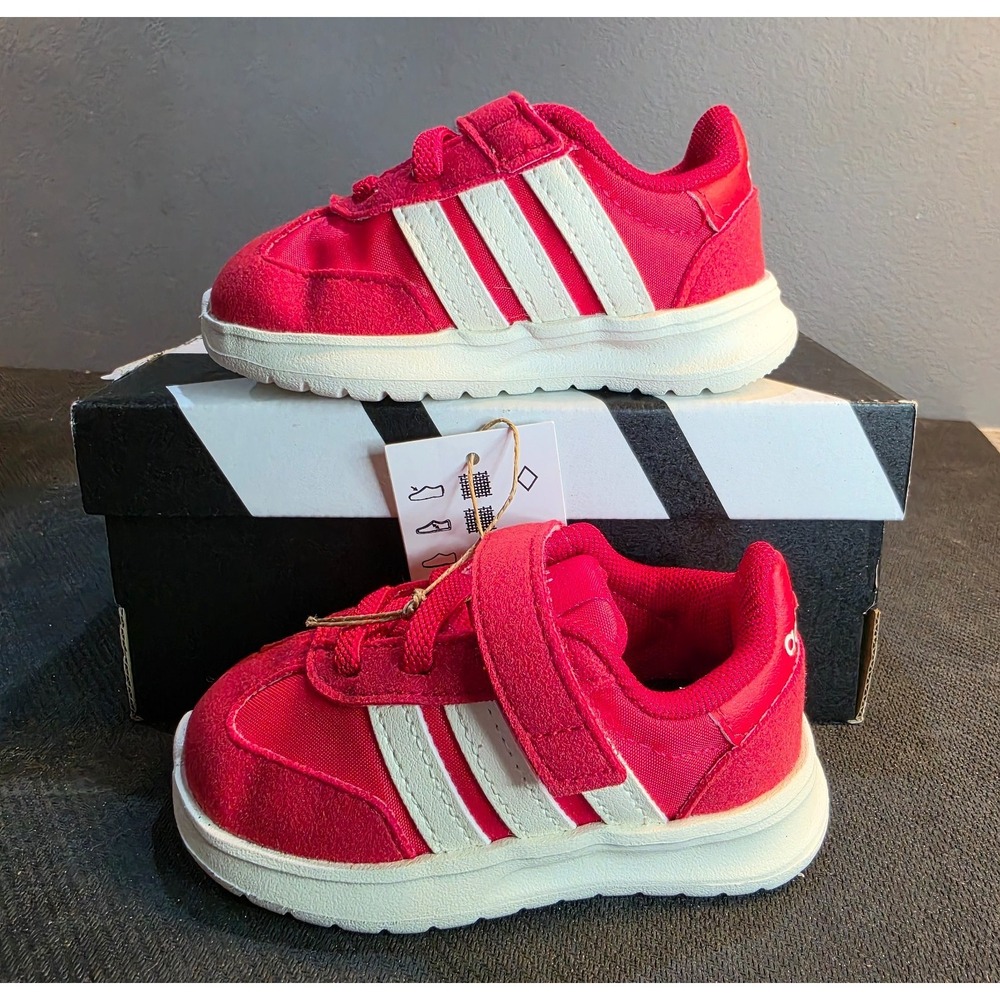 New Adidas Run 70s 2.0 EL I Toddler 5K JR8433 Red White Hook Loop Retro